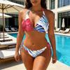 Women Bikini Set Two Piece Swimsuit with Adjustable Top and Side Tie Bottoms Leaf Print Design Swimwear