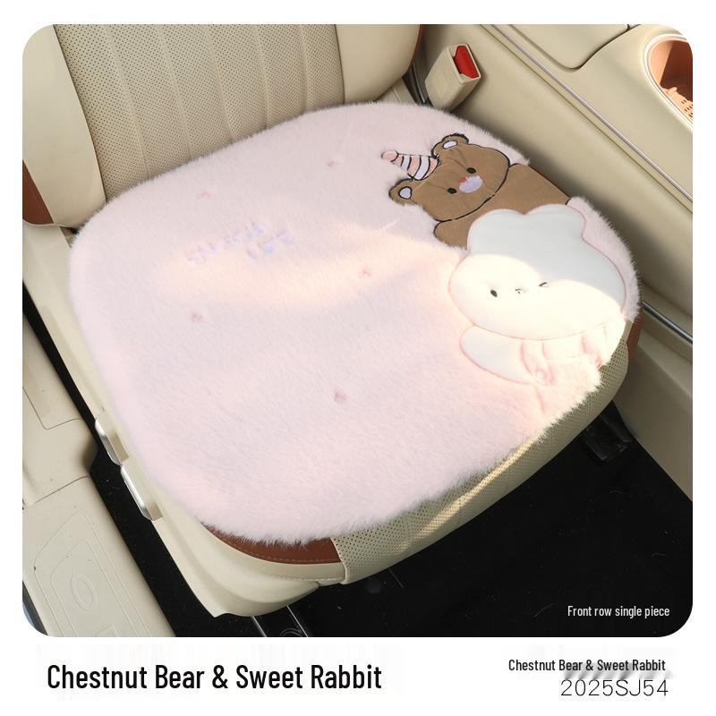 Zimowa kreskówkowa pluszowa poduszka na fotel samochodowy z misiem - Grube i ciepłe pokrycie wewnętrzne