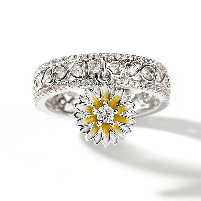 A Popular New Round Main Stone Two-color Plated Trendy Ring
