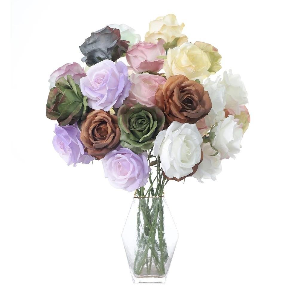3 Heads Simulated Rose Bouquet Vintage Artificial Flowers Simulation Flowers  Valentine's Day Gift