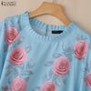 ZANZEA Women Floral Print Casual Round Neck Loose Short Sleeve Blouse