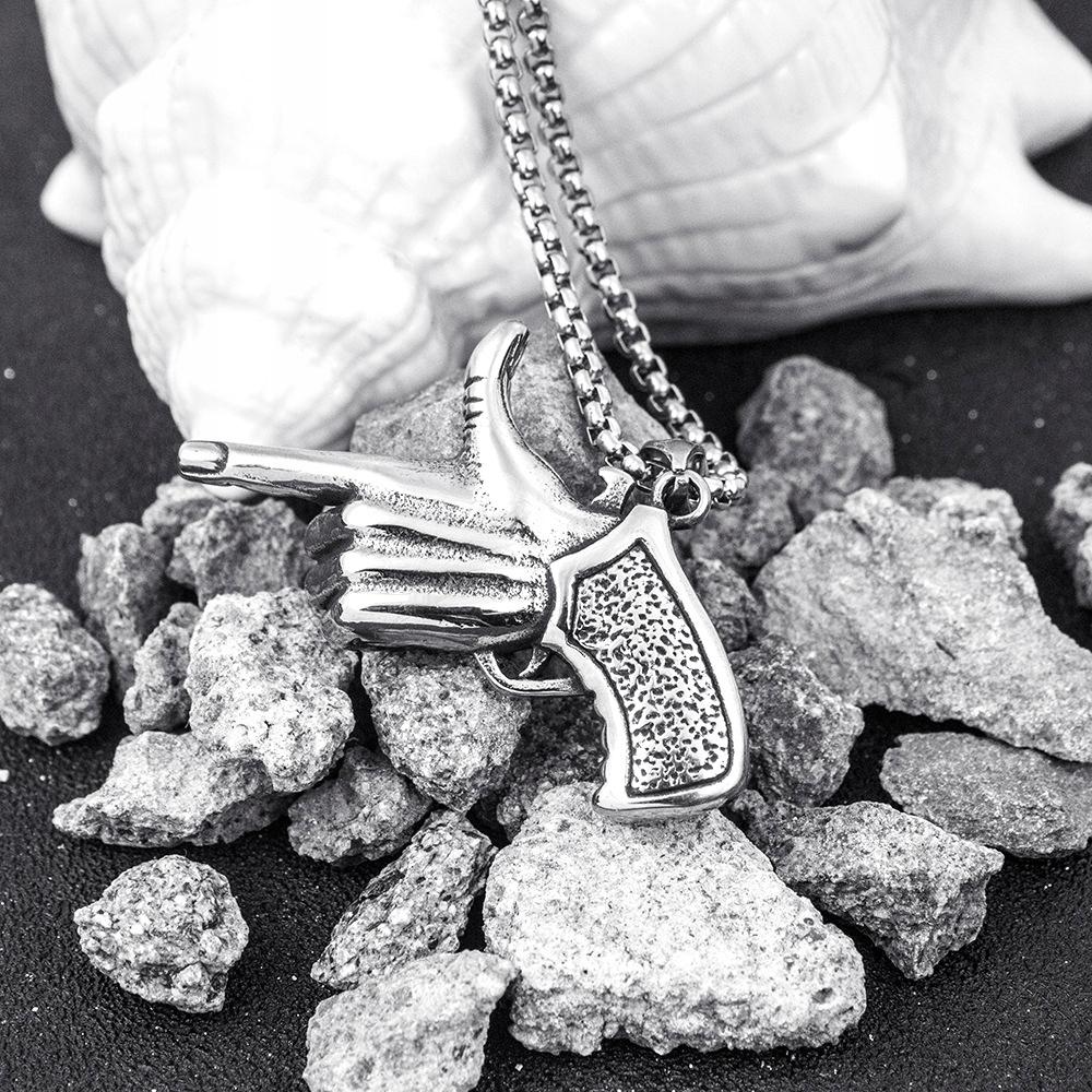 Necklace Silver Chain Weapon Hand Revolver 355