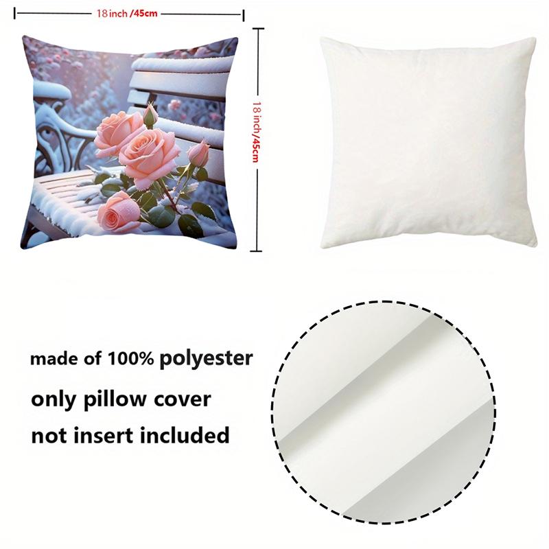 Pink Roses On Snowy Scenes Decorative Throw Pillows Polyester pillowcase, sofa decorative cushion cov Headboard Pillow