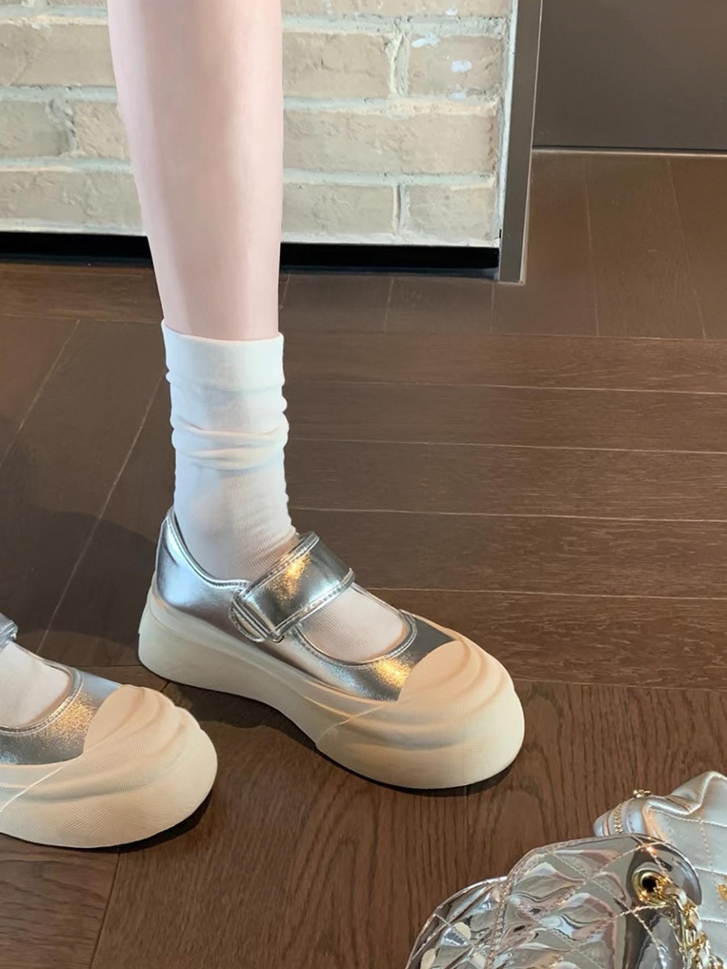 

Cowhide version~ Ruth same leather big head single shoes women s versatile platform muffin Velcro Mary Jane white shoes 40