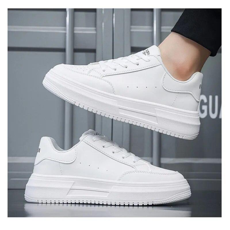 Leer Heren Wit Platte Casual Schoenen Lichtgewicht Sneakers Ademende Sportschoenen Schoenen voor Heren Tenis Schoen Zapatillas Hombre
