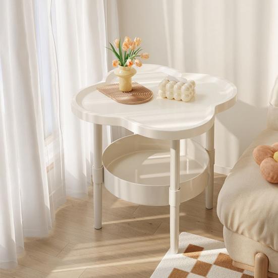 2-Tier Flower Shaped Side Table with Open Storage Shelf Multifunctional Nightstands Living Room Bedroom Office Sofa Couch Bedside Coffee Table