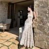 French Retro Beach Waist Slim Holiday Dress Neck Design Big Swing Skirt Temperament Slim Dress Women