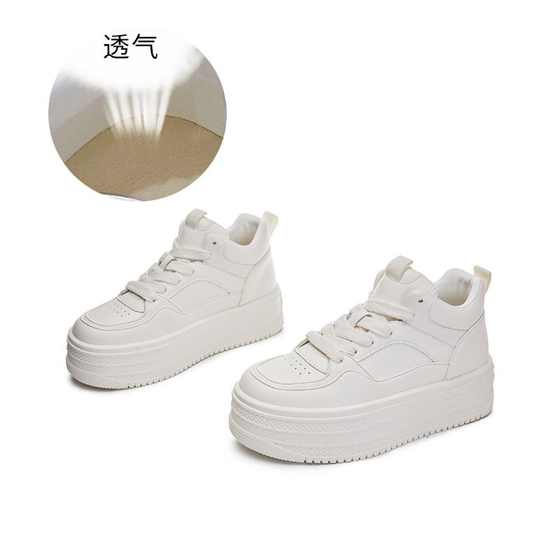 

Кожаные высокие белые туфли женские 2025 весна новые туфли на толстой подошве увеличивающие рост туфли спортивная обувь повседневная универсальная обувь детская 35 бежевый