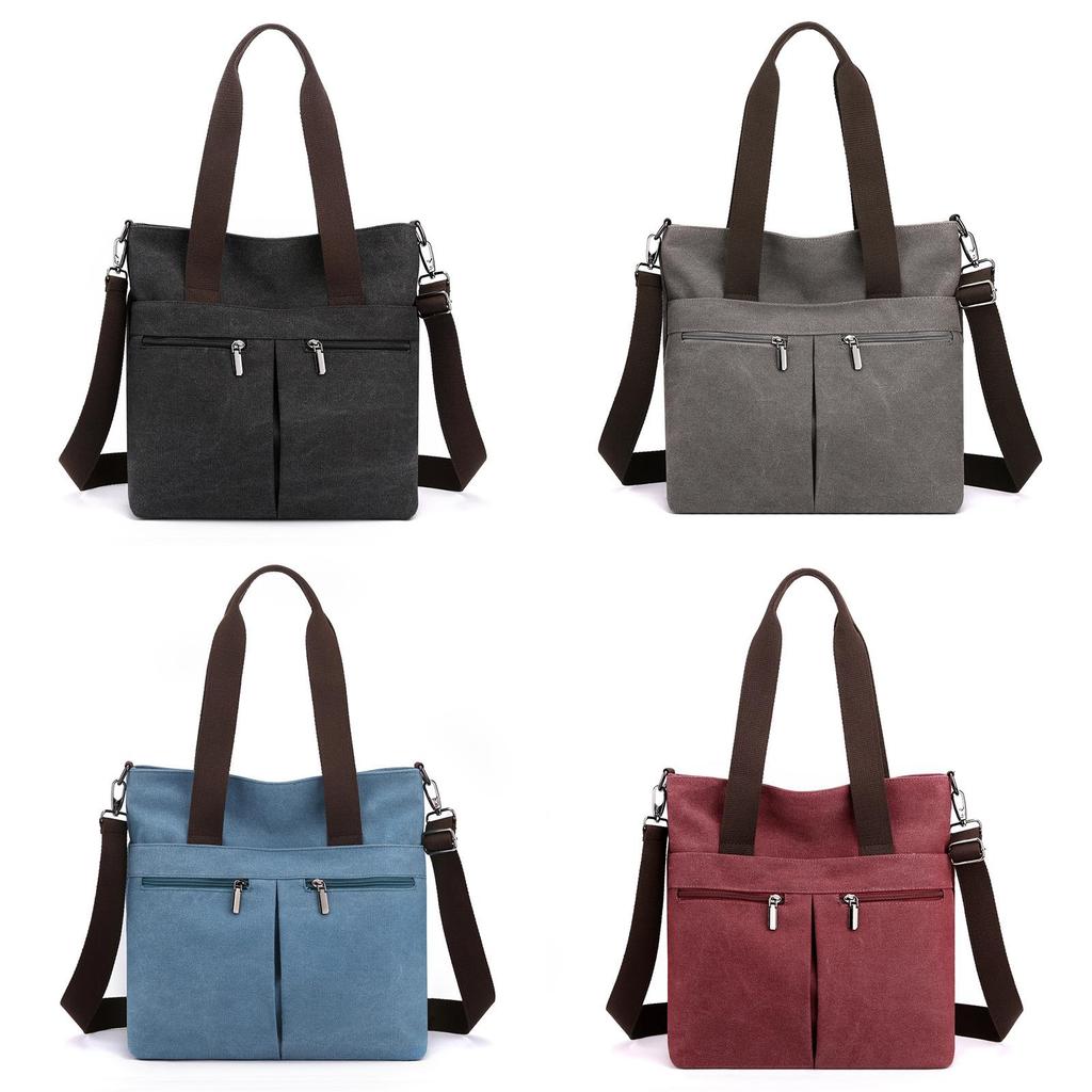 Canvas Tote Bag For Women With Zipper Pockets Urban Minimalist Fashion Accessory