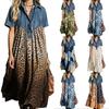 Damen Denim Patchwork Bedrucktes Lässiges Lockeres Maxikleid