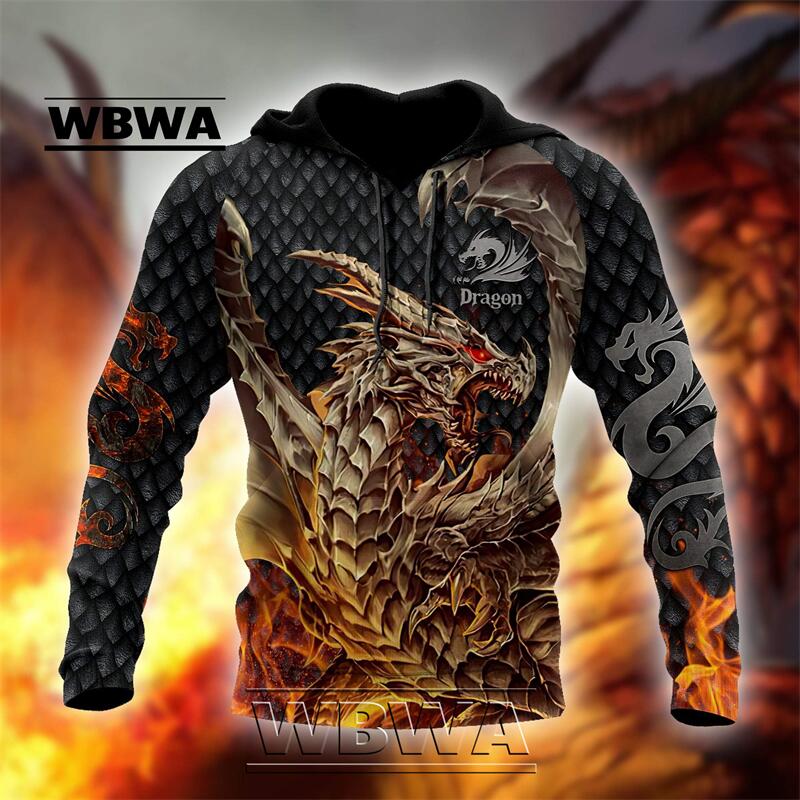Printemps Automne Dragon Et Tigre Tatouages ​​Impression 3D Unisexe Deluxe Sweat À Capuche Hommes Sweat Streetwear Pull Veste Décontractée Survêtement