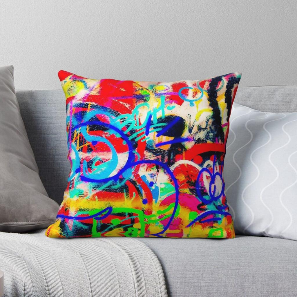 Crazy Graffiti Square Pillowcase Polyester Linen Velvet Pattern Zip Decor Pillow Case Sofa Cushion Cover
