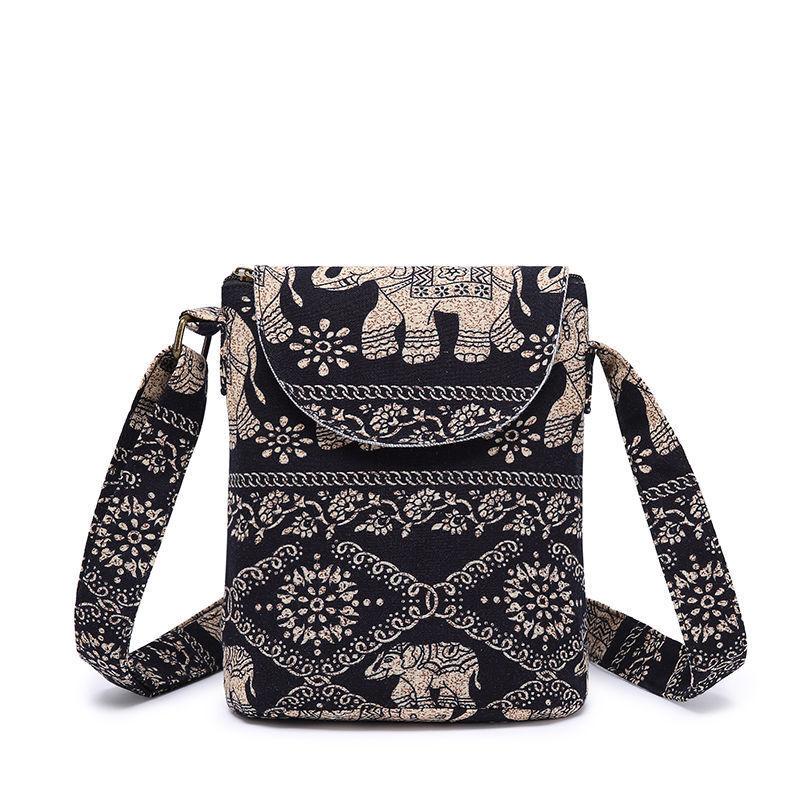 Ethnic Style Crossbody Bag Vintage Floral Bucket Bag Women'S Canvas Fabric Flap Purse 2025 Winter Street Casual Small Shoulder Bags
