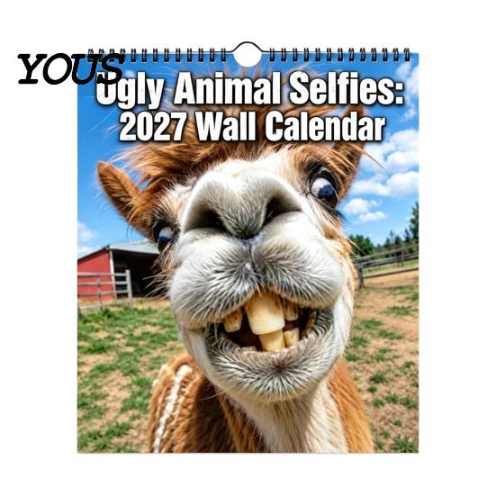 Monthly Schedule Planner 2027 Ugly Animal Selfies Wall Calendar, Funny Farm Photography for Home Practical Family Office Decoration, 12 Month Hanging