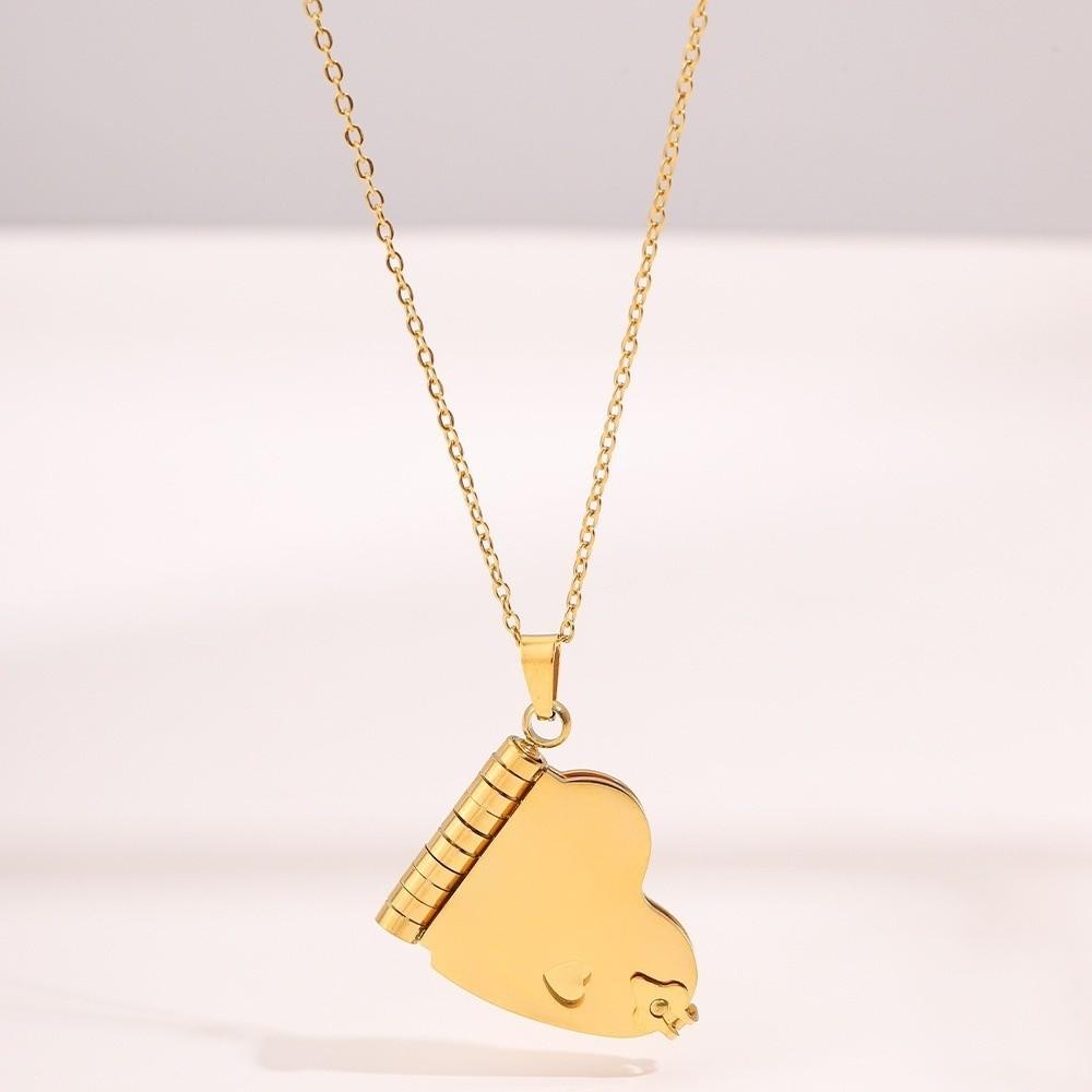 Stainless Steel Chain Women's Sweater Chain Heart Lovers Choker Book Pendant Necklace  Couple