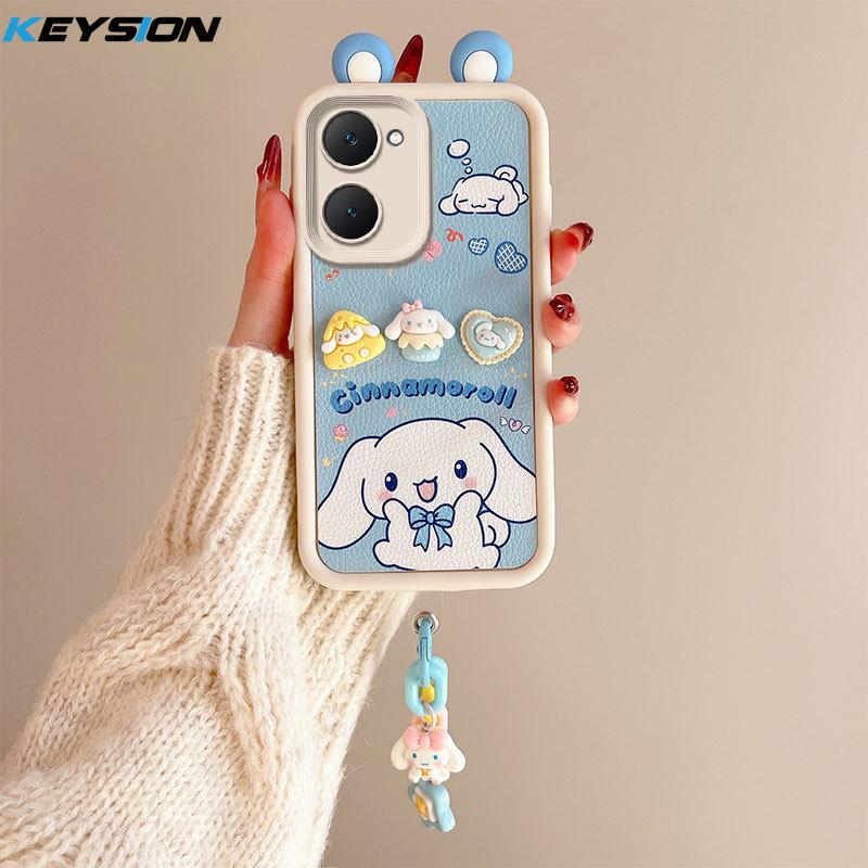 KEYSION Niedliche Ohr 3D Cartoon Hülle für VIVO Y03 Y03t mit Armband Weiche Silikon Stoßfeste Handyhülle für VIVO Y18 Y28s 5G