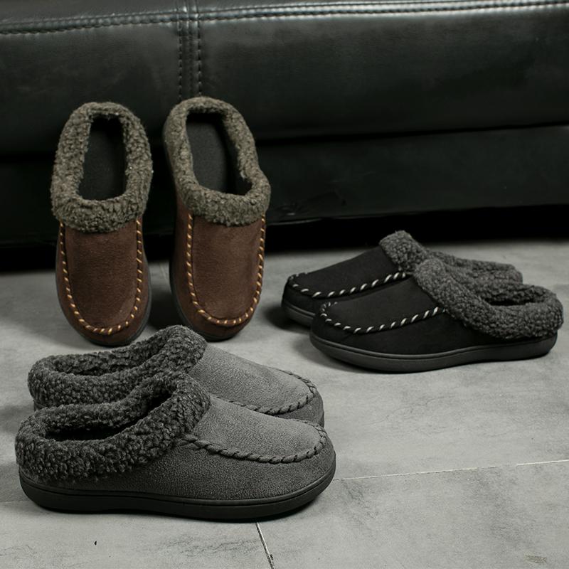 Fashion Men Winter Warm Slippers Fur Slippers Men Plush Slipper Cotton Shoes Non-slip Solid Color Home Indoor Casual Slippers Size 49 50
