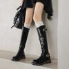 Autumn and Winter Women's Knight Boots Thick-soled New Large-size Leather Boots Round Head Low Heel Square Heel Comfortable Side Zipper High Boots