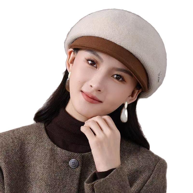 Damen Retro Woll-Barett - Schlankmachende Strickmütze mit Entenschnabel für Herbst & Winter