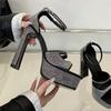Luxury Designer Crystal Rhinestone Square High Heels Women Fashion Chunky Platform Sandals Summer Sexy Open Toe Party Prom Shoes
