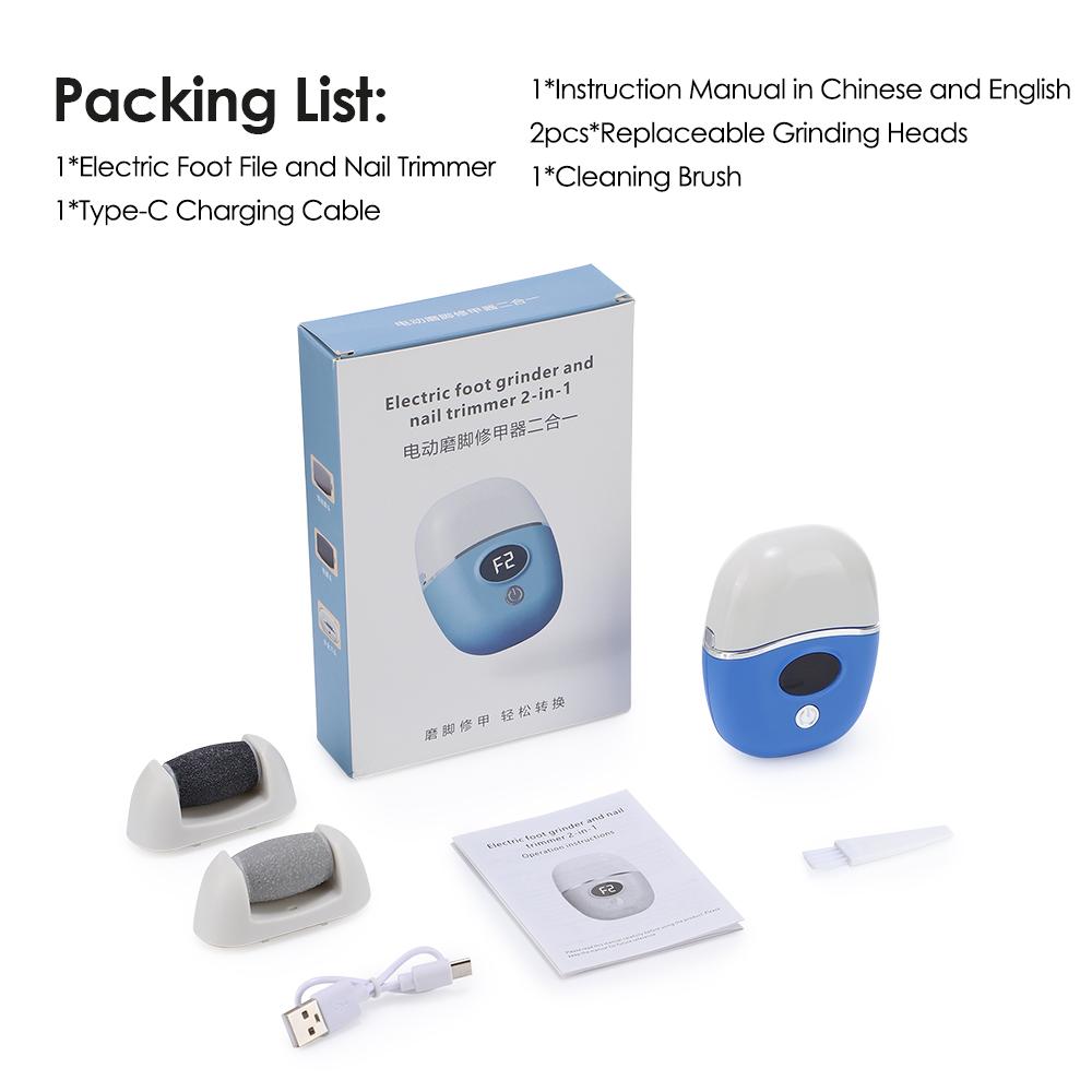 

2 in 1 Electric Nail Clipper Foot Grinder Automatic Nail Trimmer Pedicure Polishing Rechargeable Nail Cutter Dead Skin Foot Call