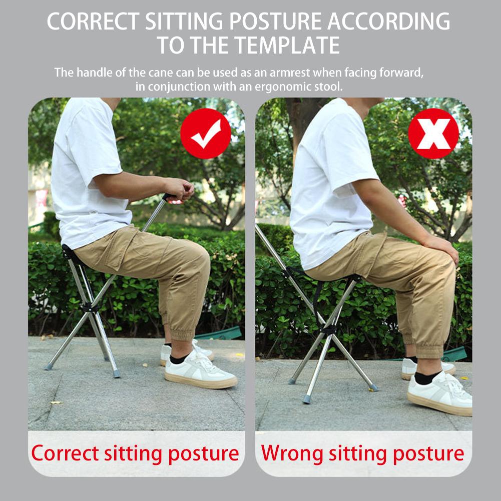 Outdoor Foldable Walking Stick Stool Lightweight with Seats Heavy Duty Steel Walking Stick for Elderly Disabled Hiking Poles