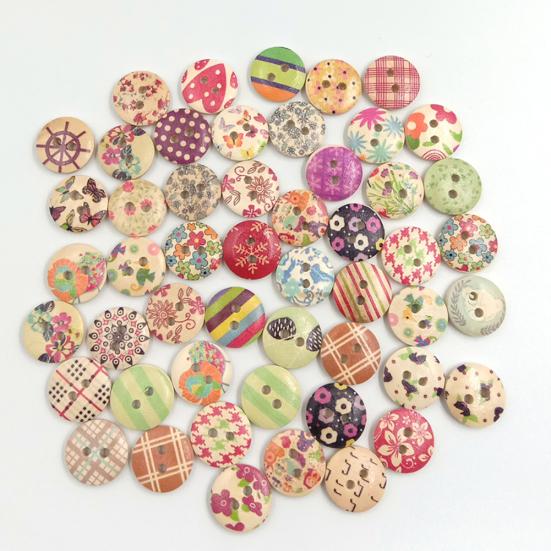 100Pcs Colorful Flower 2 Holes Wooden Buttons Sewing Scrapbook Craft DIY Decor