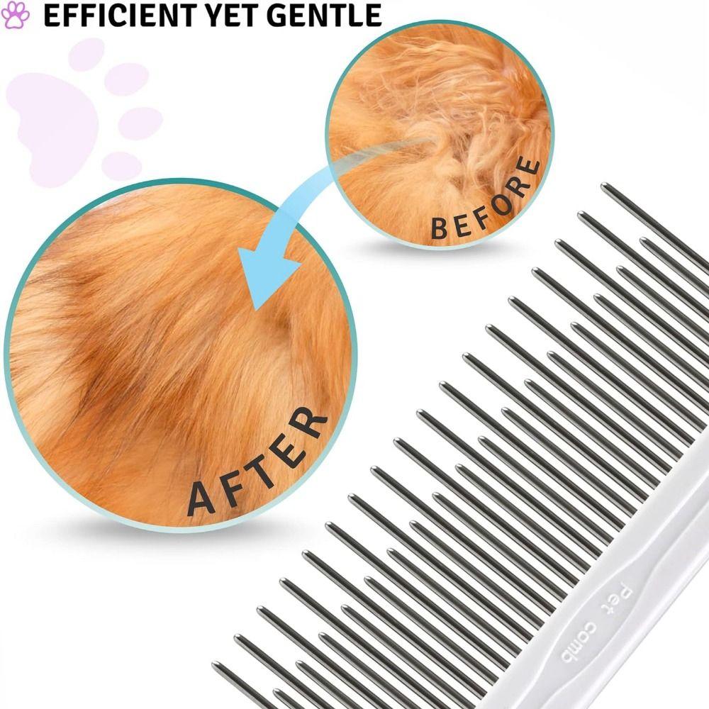 Long & Short Teeth Detangling Pet Comb Stainless Steel Small Pet Hair Brush  Cat Undercoat