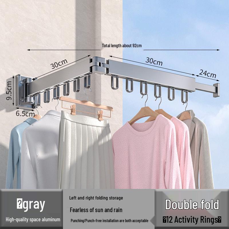 Wall-Mounted Retractable Aluminum Clothes Drying Rack for Balconies and Dorms