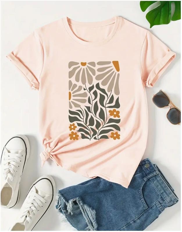 

Модная женская креативная абстрактная футболка с принтом ромашки, забавная повседневная футболка с круглым вырезом и короткими рукавами, летняя женская футболка XS