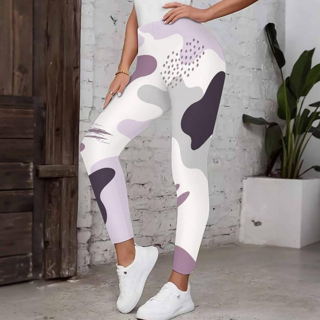 Women Plus Size High Waist Full Length Leopard Rose Floral Printed Yoga Leggings