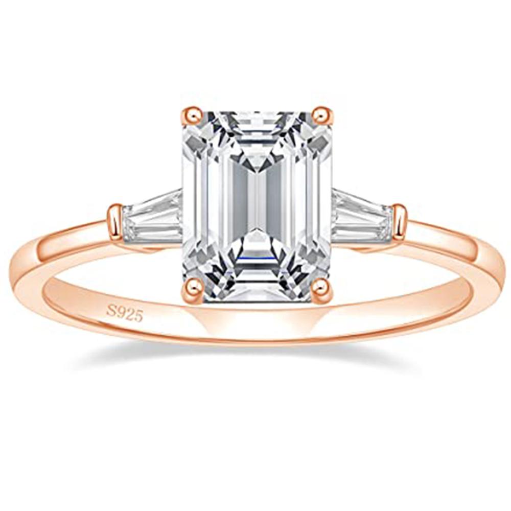 

Кольца для помолвки из стерлингового серебра 925 пробы Trumium 3CT, 3 камня, изумрудная огранка, кубический цирконий, обручальные кольца для женщин, подарочные ювелирные изделия 11 розового золота