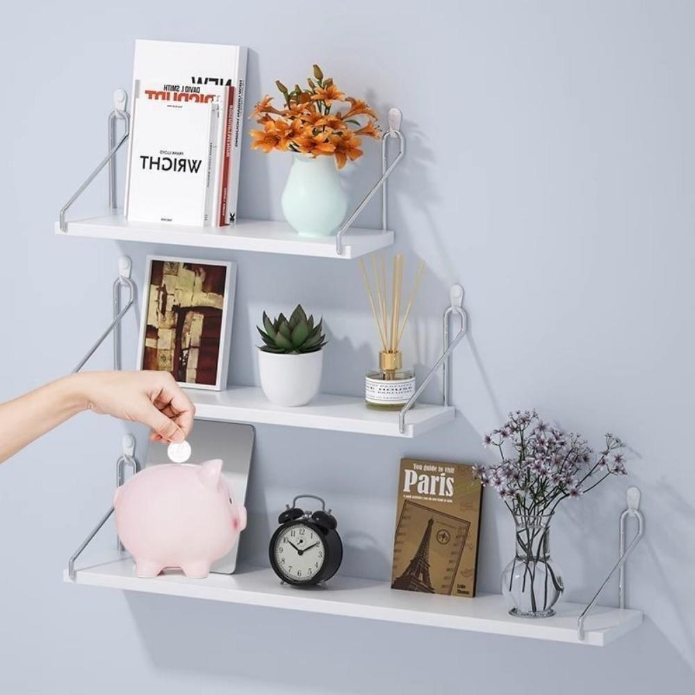 Wood Floating Shelf 30/40/50cm Wall Bookshelf Versatile Wall Storage Rack  Bathroom Room