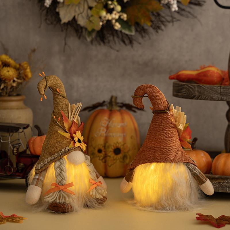Playful Thanksgiving Decoration Featuring Light-up Gnome And Colorful Maple Leaves For Festivities