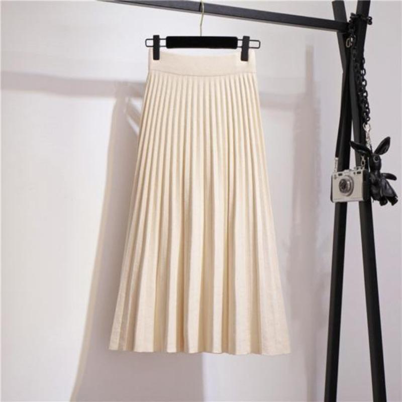 Women Winter Skirt Solid Color Pleated Soft High Waist A-line Warm Big Hem Elastic Waist Lady Autumn Skirt Women Garment