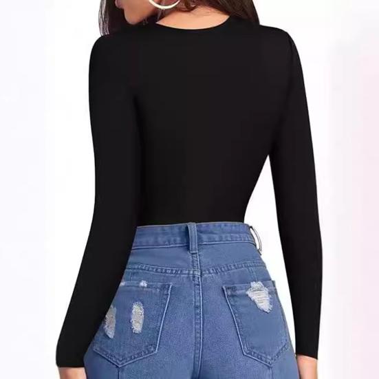 Long Sleeve Bodysuit for Women Casual Tummy Control Crew Neck Tops Fall Stretchy Basic Slim Fit Body Suit Tops