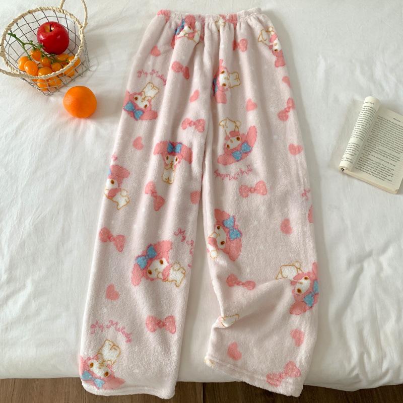 

Жіночі піжамні штани з флісовою підкладкою Hello Kitty - Теплий кораловий фланель для осені та зими One Size (suitable for 70-135 jin)