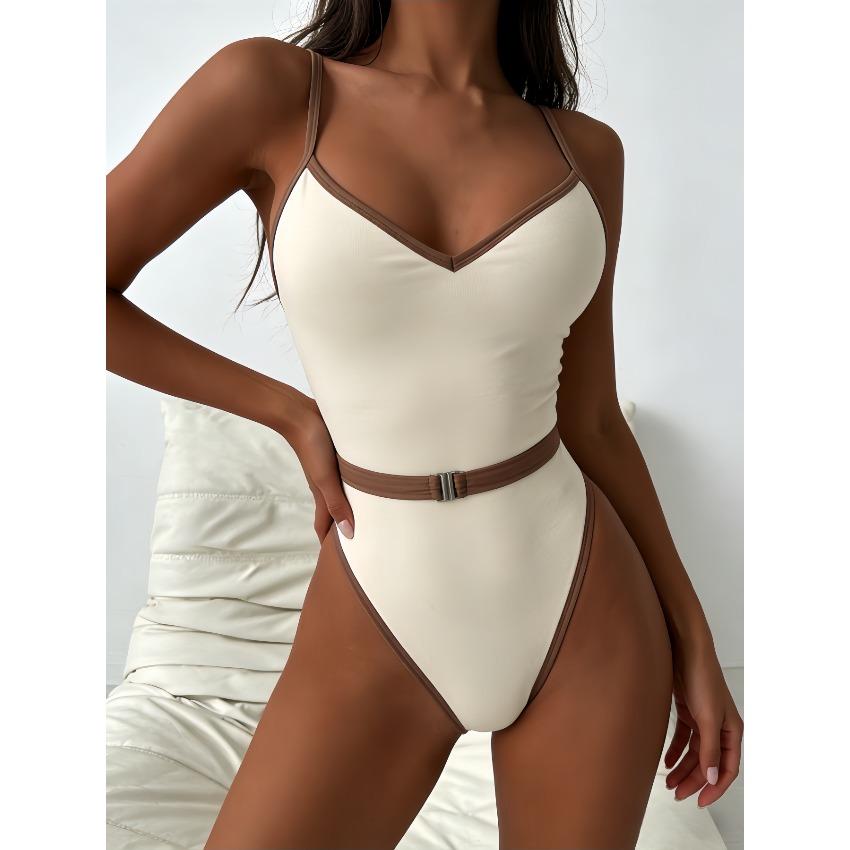 

202 New Style Solid Color One-Piece Swimsuit - Feminine Backless Swimsuit Set XL хакі