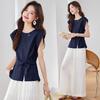 2026 Summer Cotton Linen Sleeveless Shirt & Wide-Leg Pants Two-Piece Set