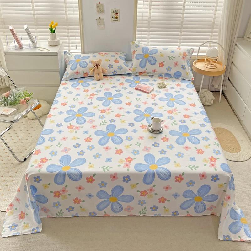 Pink Floral Bed Sheet Set Soft Cotton 4 Pieces Queen Botanical Bed Set, 8 Inch Deep Pocket Fitted Sheet, Flat Sheet, Pillowcases