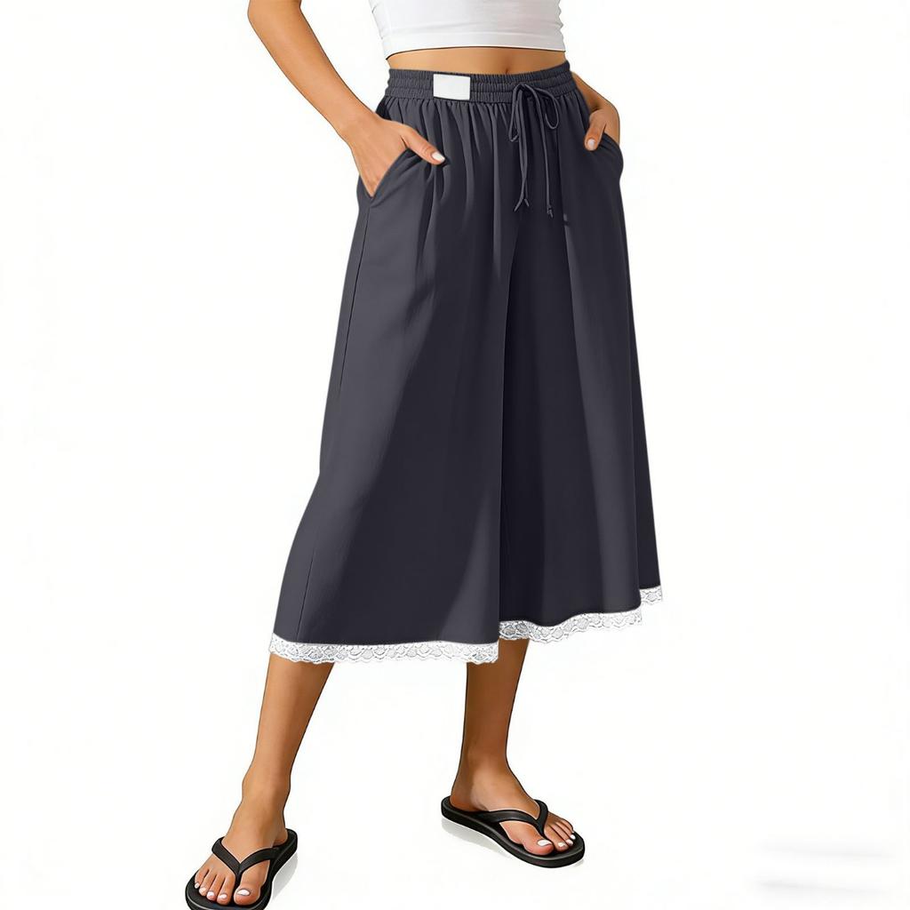 Summer Casual Loose Wide Leg Cropped Pants, Fashion Breathable Beach 7/8 Trousers for Women, Crossbody Apparel for Europe USA