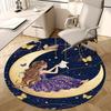 1pc Anime Design Round Carpet Office Chair Mat with Girl, Cat, Butterflies, Stars, Moon Festival Gift for Home Decor