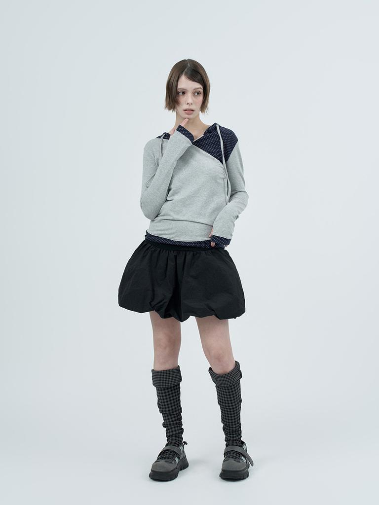 FAZED Dot Wrap Layered Hoodie_Gray