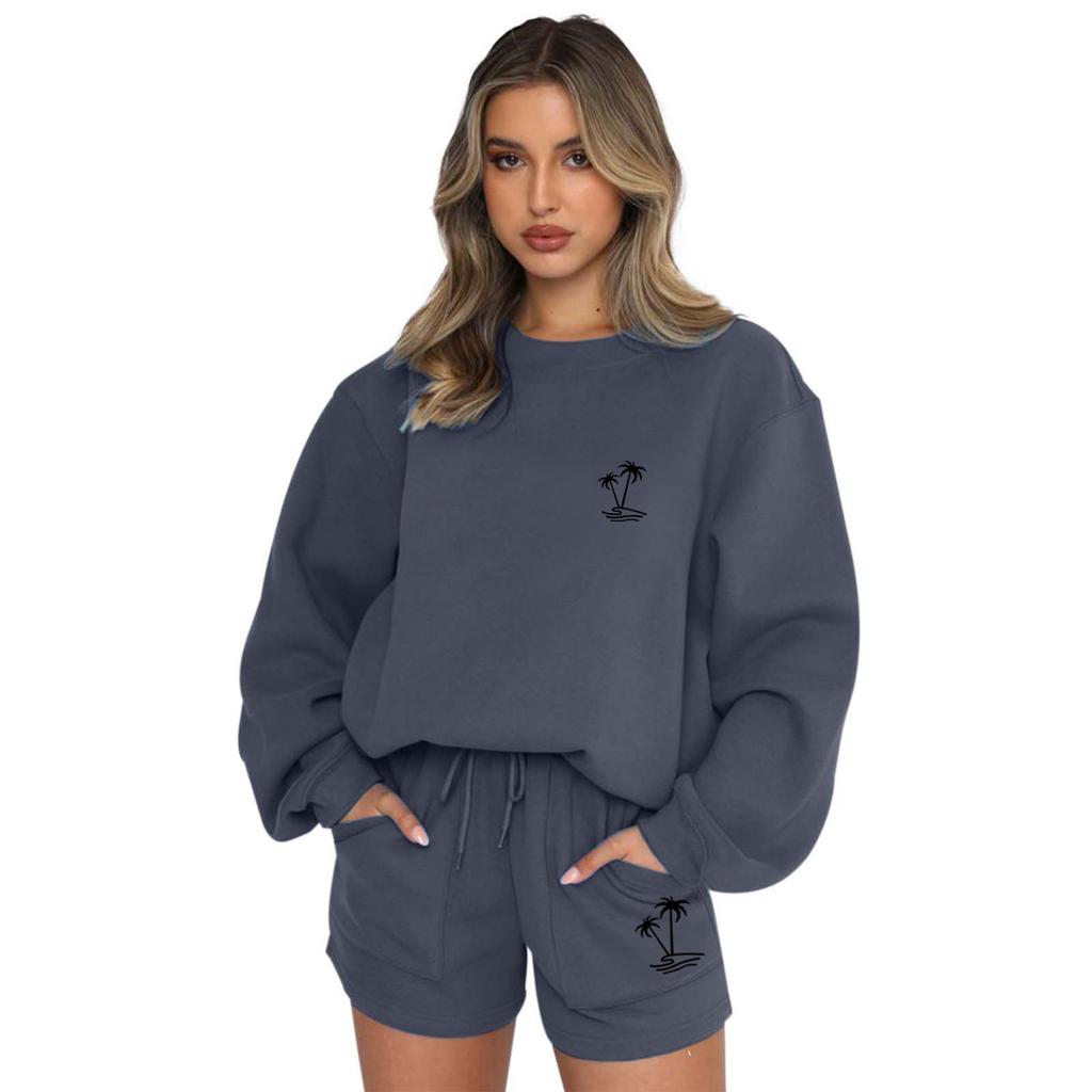 Foreign trade new round neck women's sweater suit casual sports suit hooded fashion fleece sweater trendy clothes