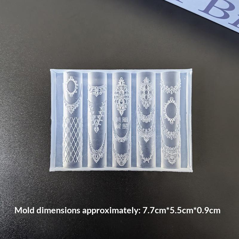 Nail Art Silicone Molds Durable Vintage Lace Patterns Easy Demold Multipurpose for Home DIY Nail Craft Projects