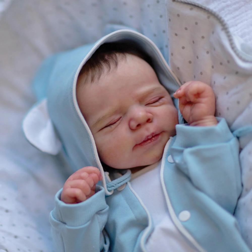 BZDOLL 18inch 45cm Asleep Reborn Baby Doll with 3D-paint Skin and Visible Veins Toy (Soft Vinyl , Cloth Body) Lifelike Newborn Bebe Girl Birthday Gift