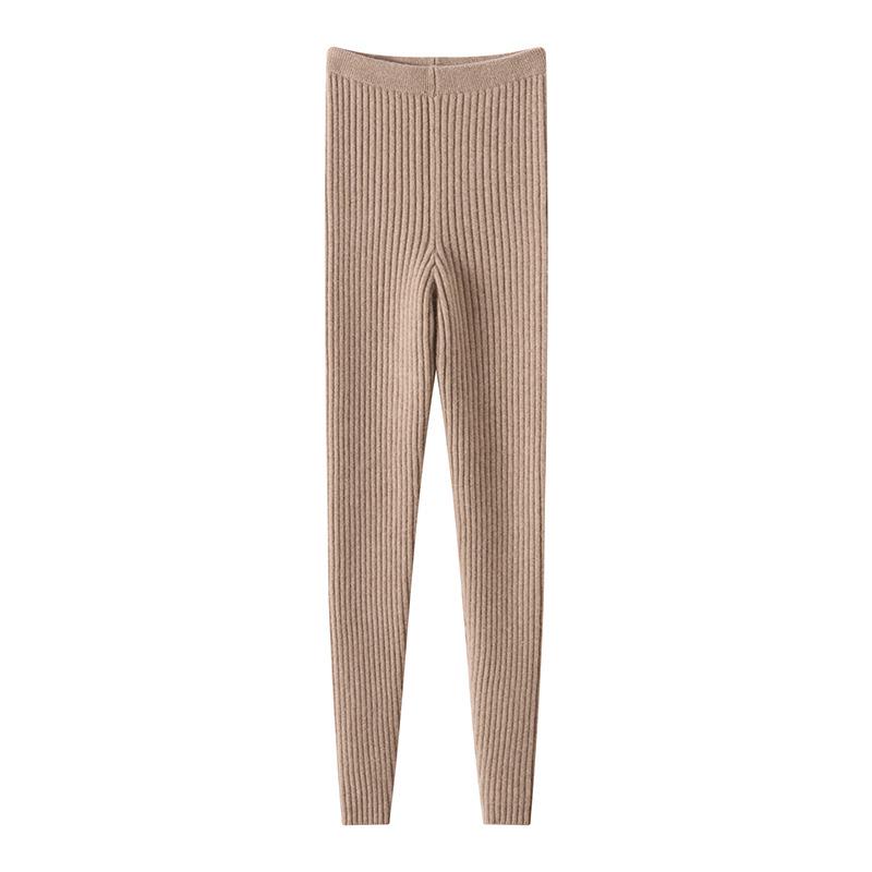 Women's Autumn & Winter Cashmere Knit Base Layer Pants - Soft, Comfortable, Warm, Solid Color, Striped Versatile Fashion.