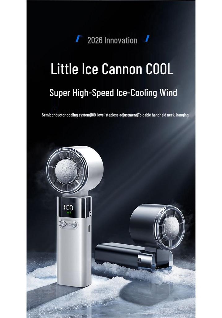 Portable USB Foldable Handheld Fan with Digital Display and Semiconductor Refrigeration Technology.