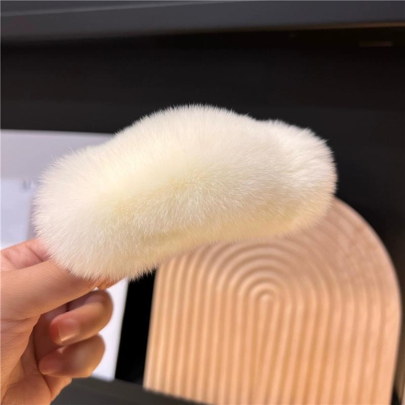 Real Rex Rabbit Hair Large Hairpin Back Head Temperament Clip Internet Celebrity New Cute Plush Headgear Hair Grab Hair Accessories