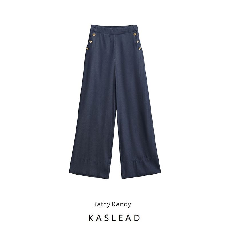 Kaslead New Women clothes Western Style Button High Waist Wide Leg Casual Trousers 7935785434